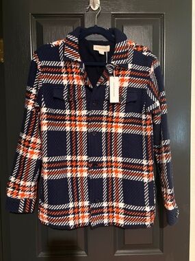 Outerknown Navy Plaid Jacket with Orange & White Pattern Youth size XL
